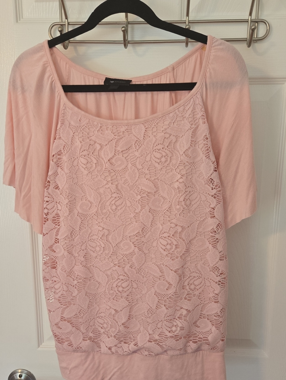 AB Studio Blush Pink Lace Scoop Neck Top